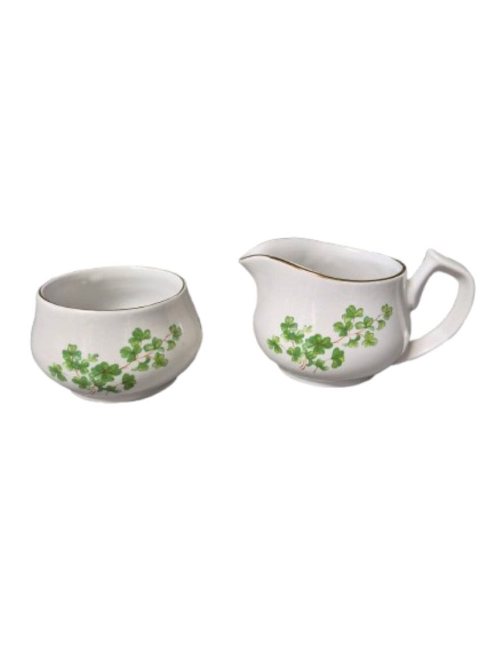 Vintage Wade Porcelain Ireland White with Shamrocks Cream and Sugar Set